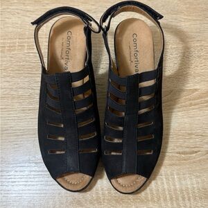 Comfortiva Faye Black Women's Cutout Slingback Sandals 7.5